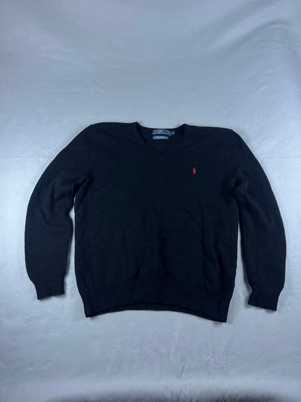 Polo Ralph Lauren Sweater Mens XL Black V-Neck Lambswool Pullover Preppy Work